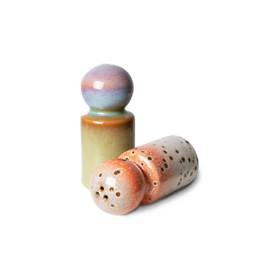 HK Living 70's ACE7082 peper- en zoutstel 9,8 cm aardewerk Asteroids-Peat 2-delig HK Living 70's ACE7082 Peper- En Zoutstel 9,8 Cm Aardewerk Asteroids-Peat 2-delig -Winkel Voor Keukenbenodigdheden ace7082 eg 1